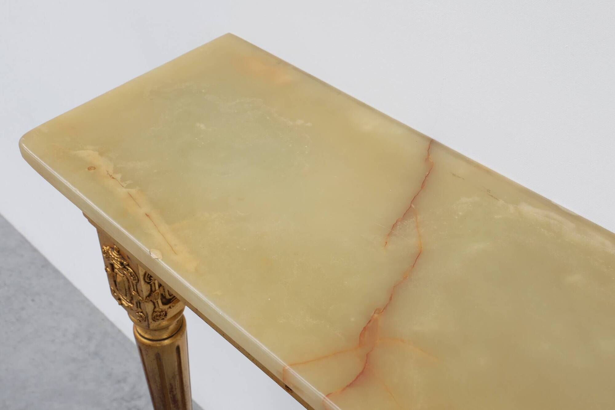 Louis XVI Style Gold-Toned Wall Console with Onyx Marble Top, Italy, 20th C