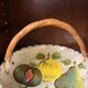 Fruit bowl signed puigdemont spanish ceramic fruit decor osie handle