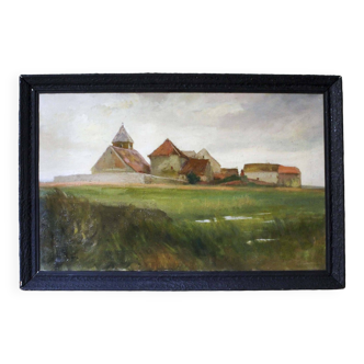 Oil on canvas signed Paysage de Beauce