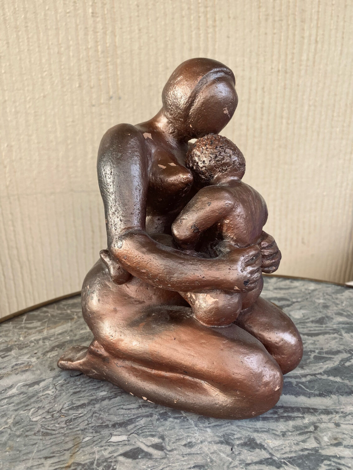 Signed maternity sculpture, patinated bronze terracotta, 1960s