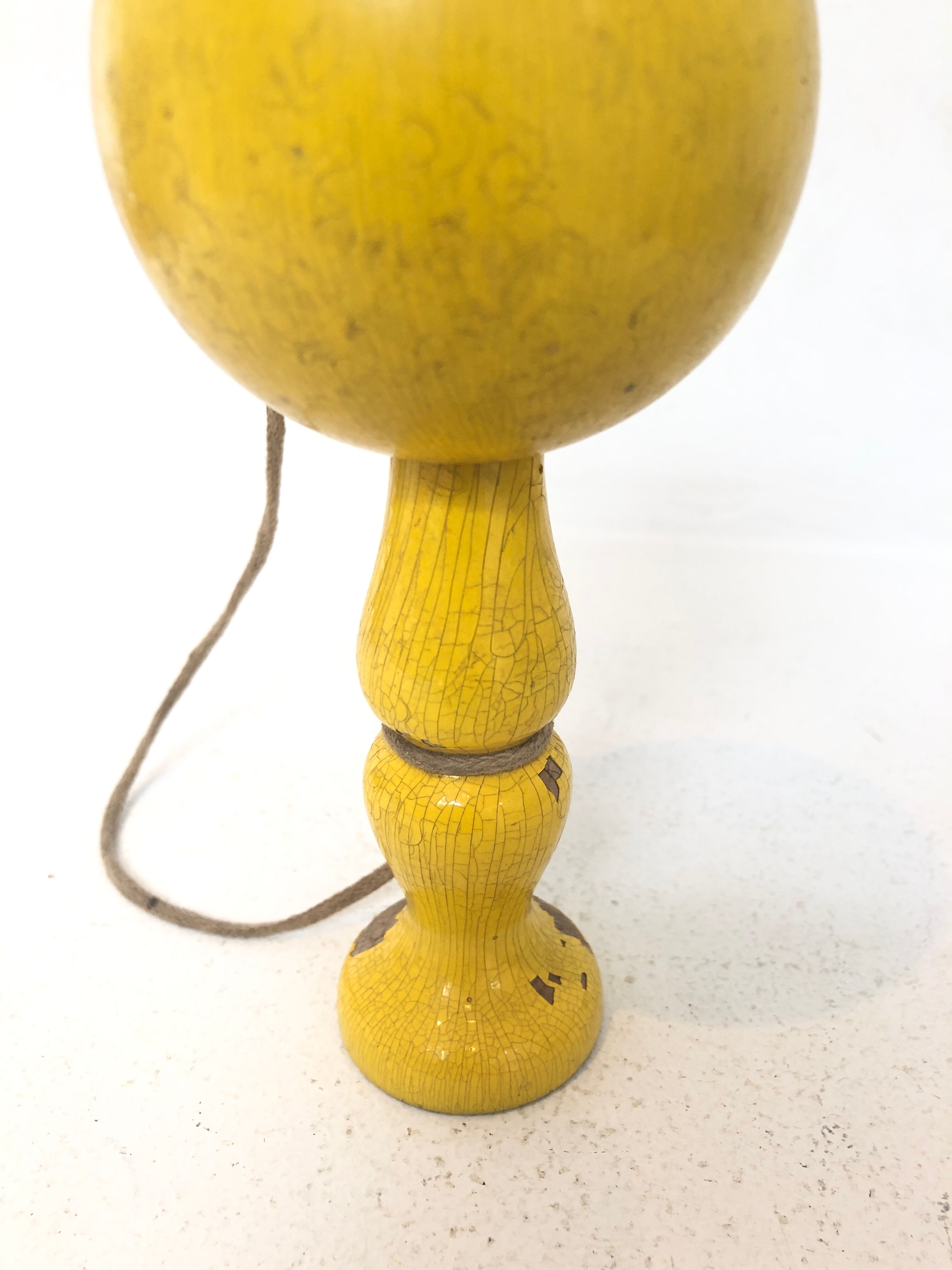 Vintage bilboquet in wood, yellow, 1960