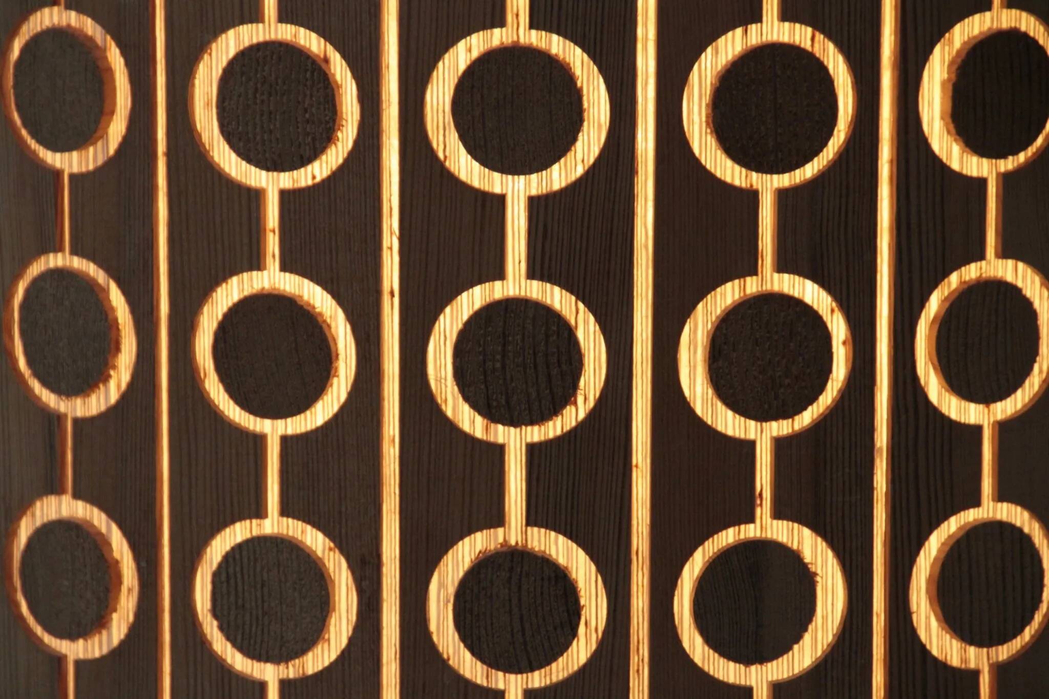 Pine Pendant Lamp – Cylindrical with Circle Pattern, Scandinavia – 1960s/1970s