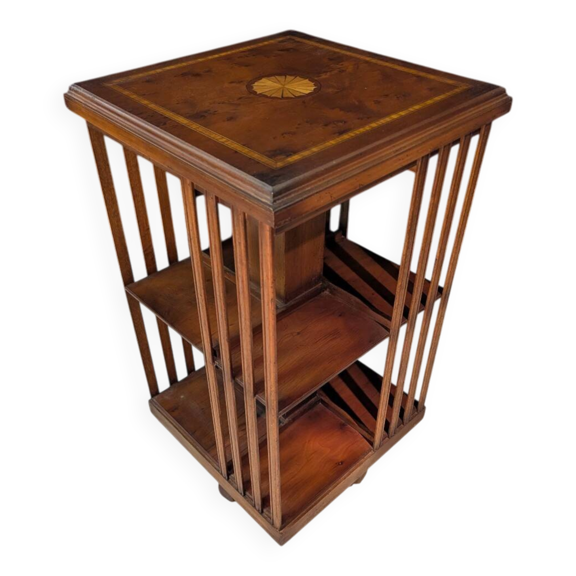 English rotating library in mahogany and marquetry