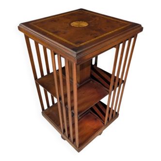 English rotating library in mahogany and marquetry