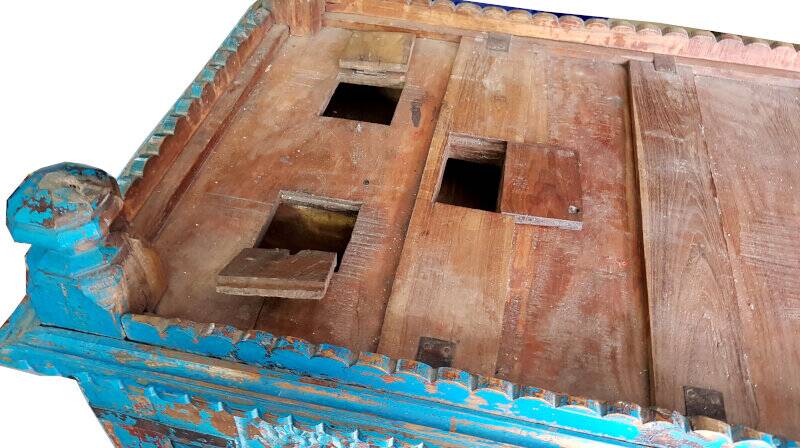 Damchaya blue chest original piece old teak with secrets