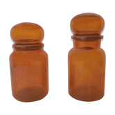 2 jars amber glass