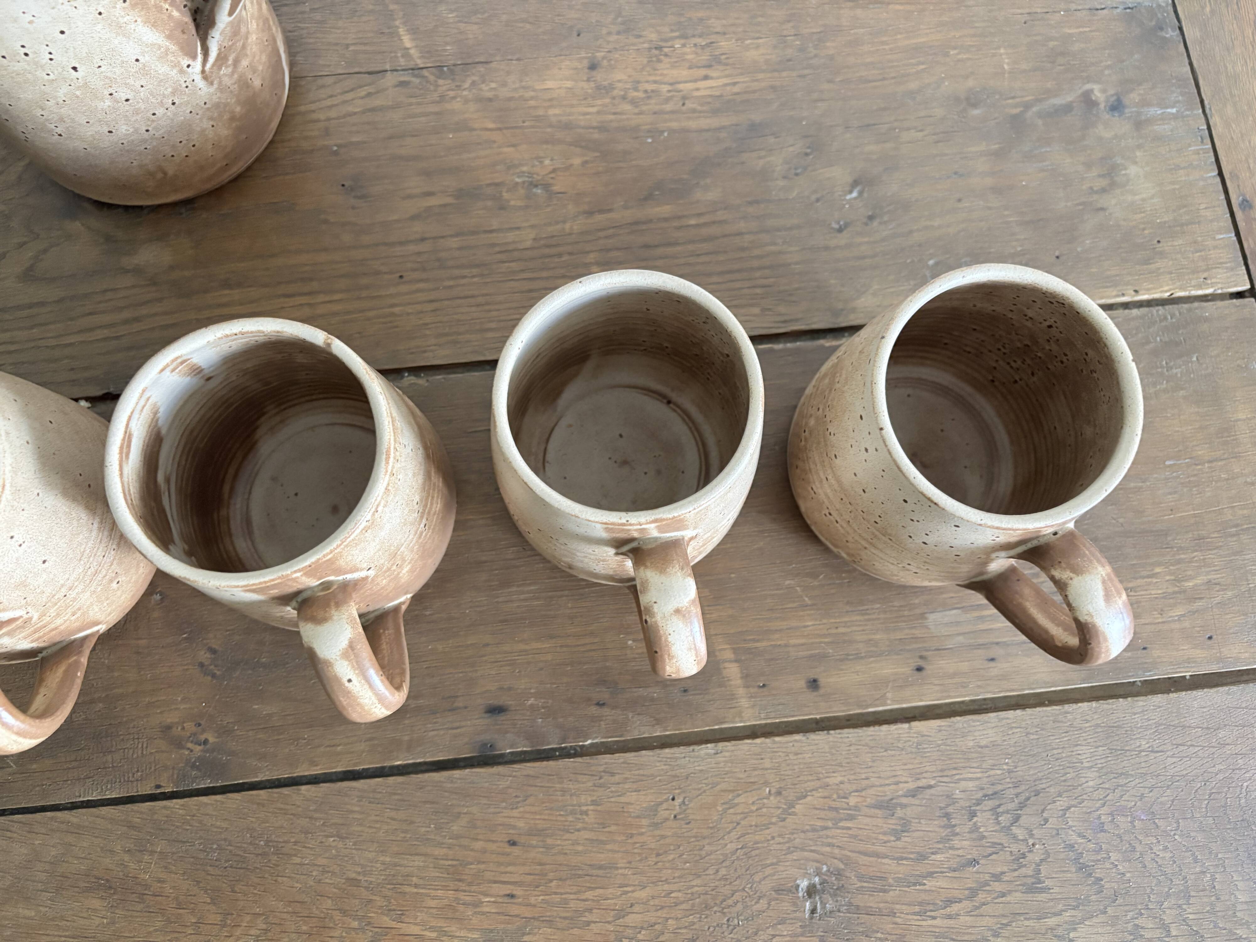 Vintage complete stoneware service – 6 mugs & jug Vallauris