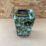 Antique marei vase rectangle shape fat lava green & white vintage