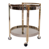 Hollywood Regency round Brass and Nickel Serving trolley 1970s
