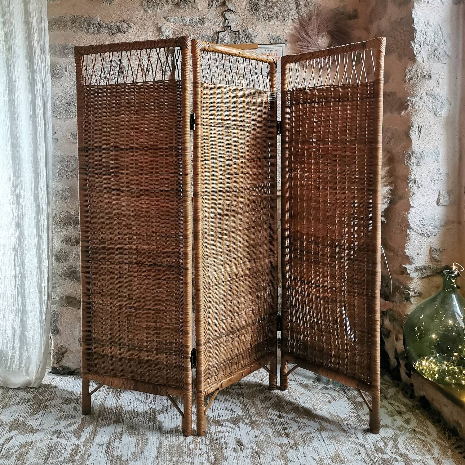 Vintage rattan and wicker room divider