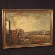 Peinture à l'huile sur toile d'un paysage marin italien