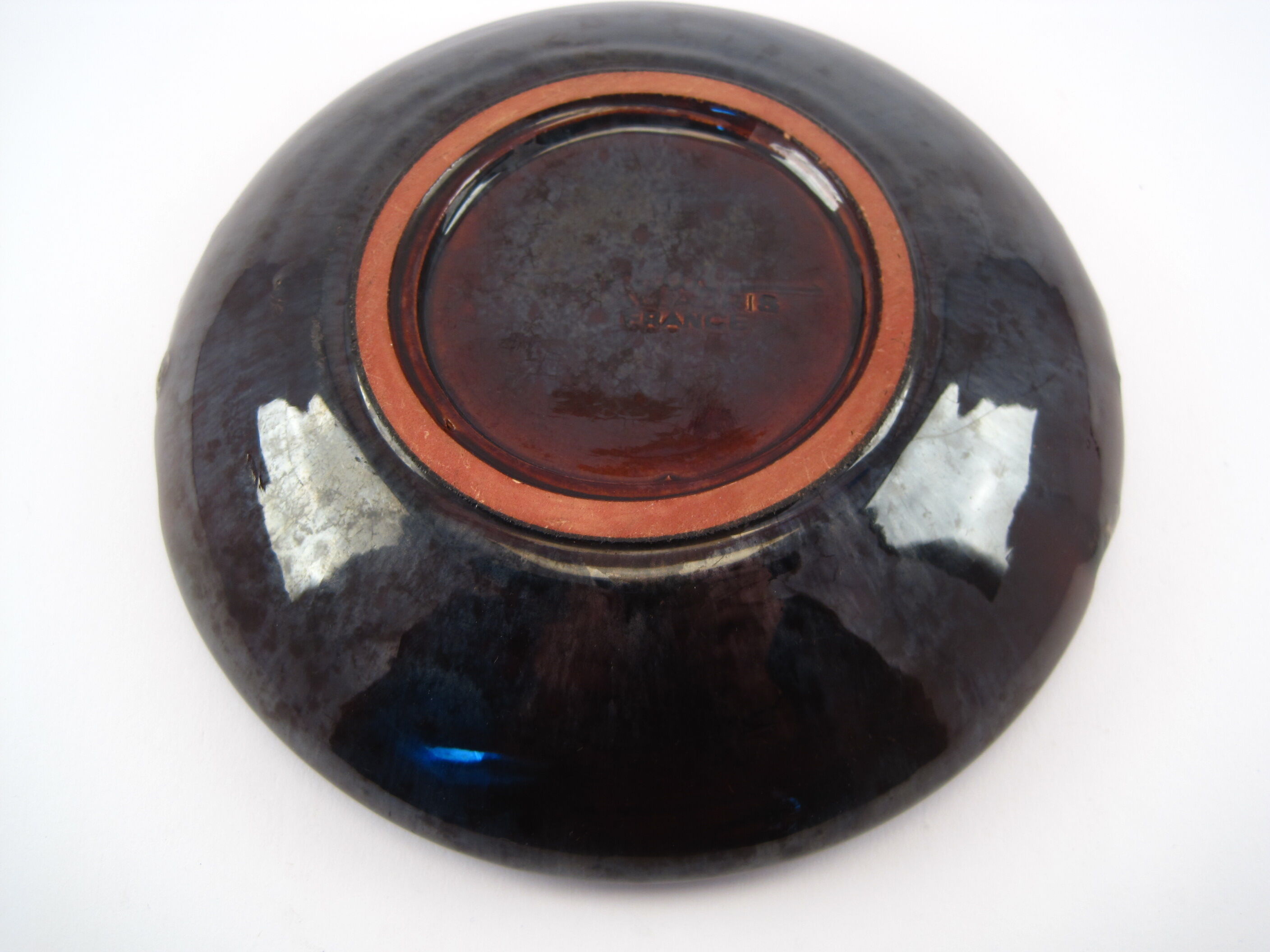 Empty ashtray pocket modernist ceramic iridescent wash VALLAURIS FRANCE circa 1950 1960