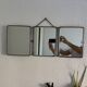 Miroir vintage 1900 triptyque barbier biseauté simili cuir matelassé - 27 x