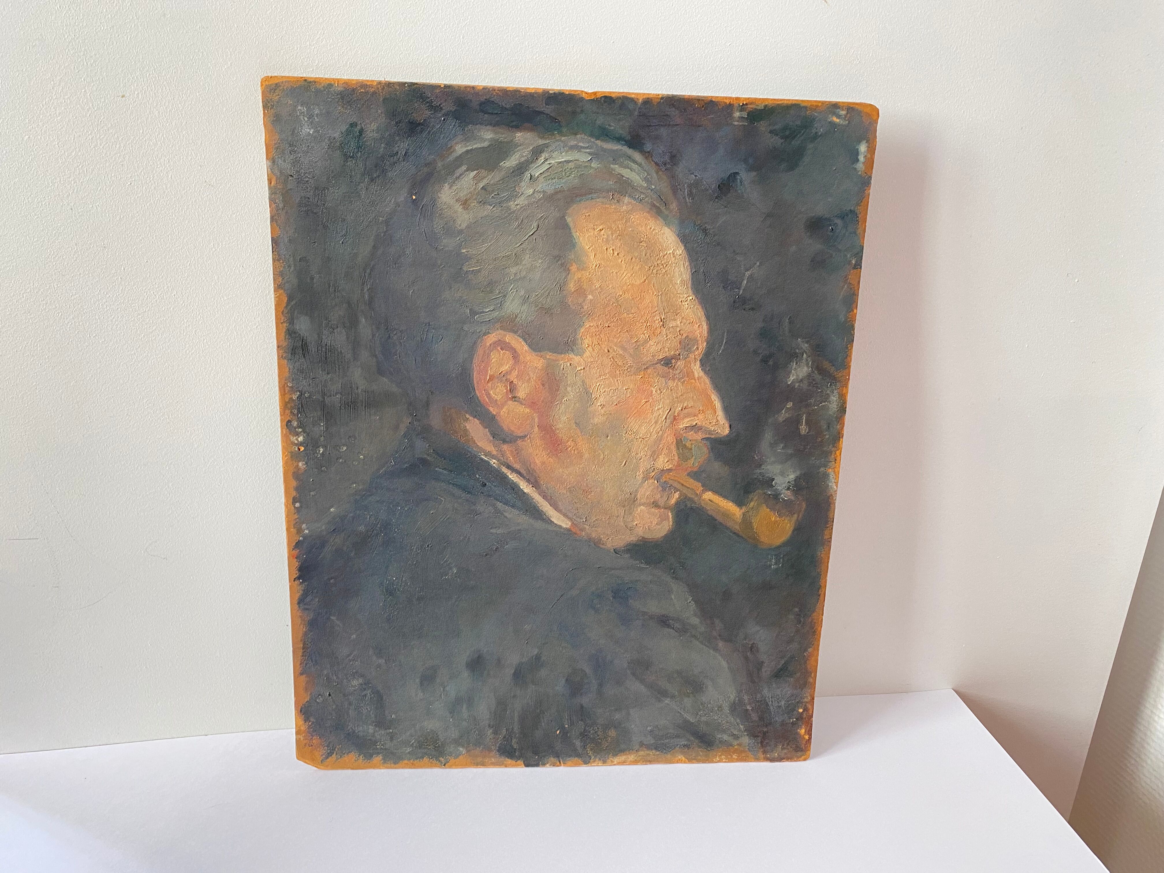 Oil portrait on cardboard of a man 50s