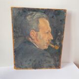 Oil portrait on cardboard of a man 50s