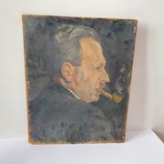 Oil portrait on cardboard of a man 50s