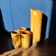 Vintage 1970s ceramic pitcher and glass set for orangeade, faux bamboo.