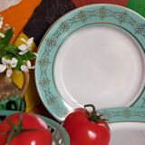 Six plates of vintage Badonviller earthenware with gold frieze