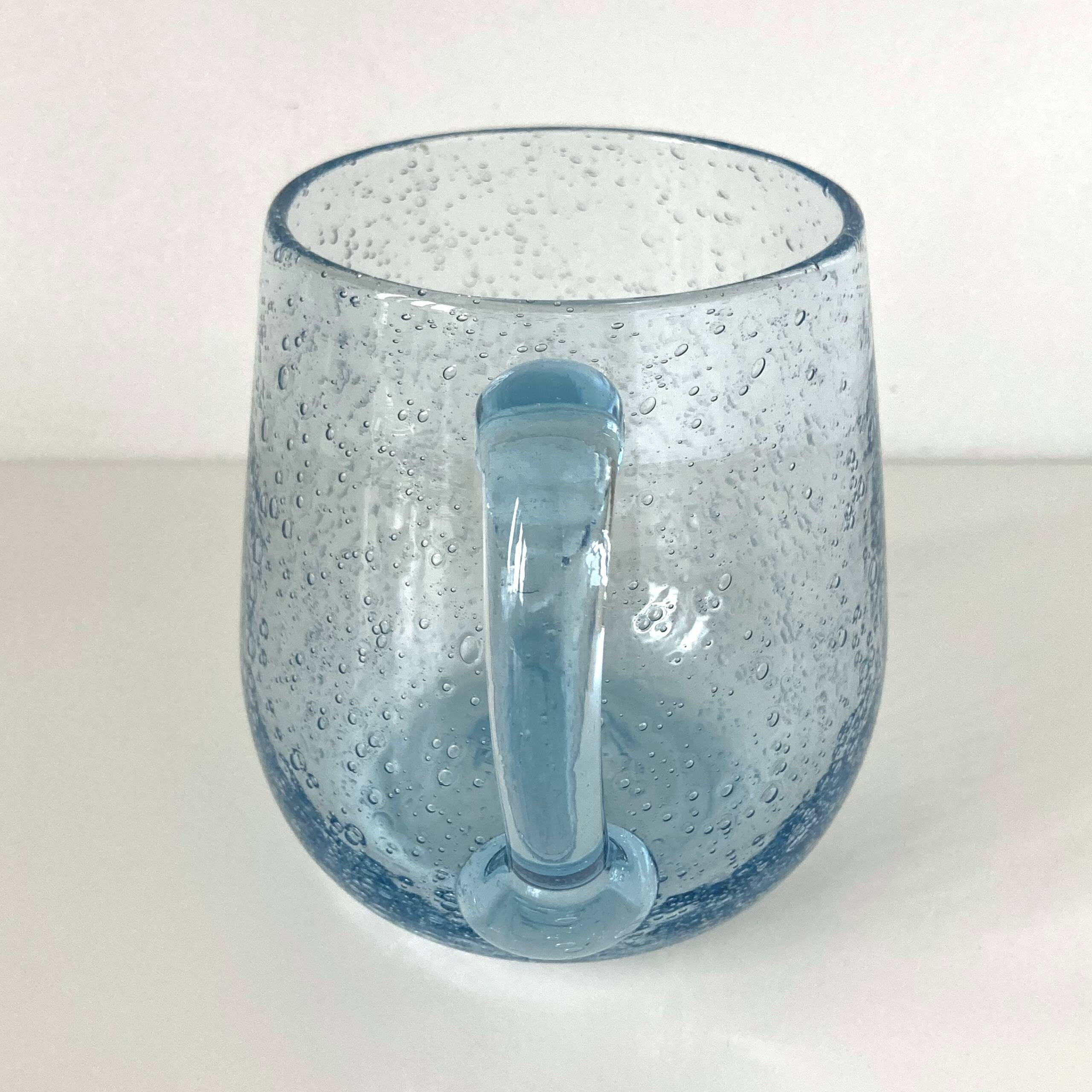Large Biot tankard forming a vase with a handle in ice blue bubbled glass