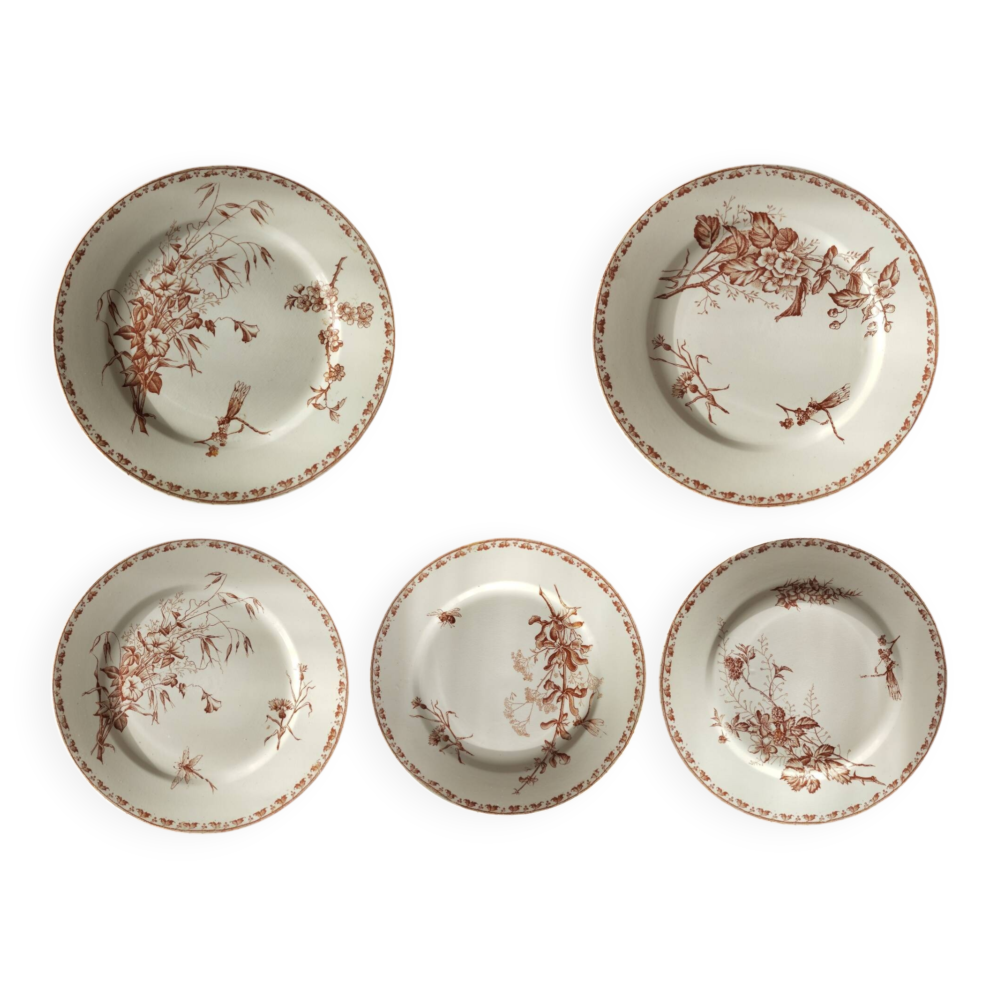 "Carmen" - 5 flat plates ø 23.5cm ironstone Sarreguemines U&C