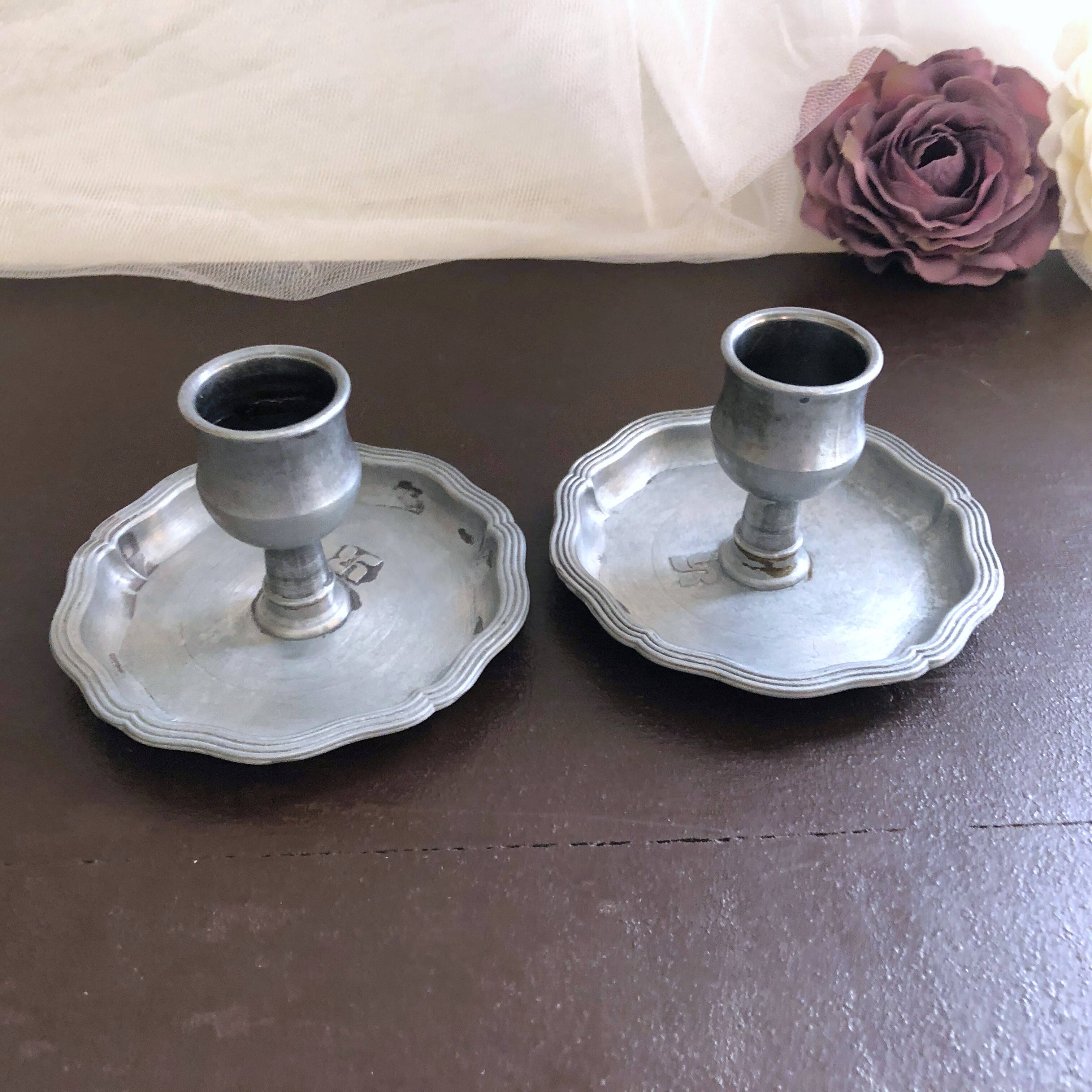 Pair of pewter table candlesticks