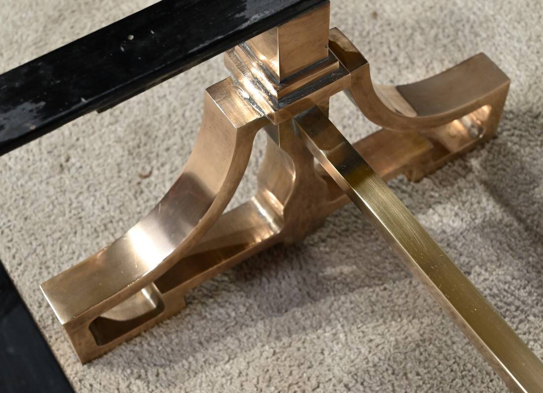 Brass and travertine coffee table, Art Deco period, 1930