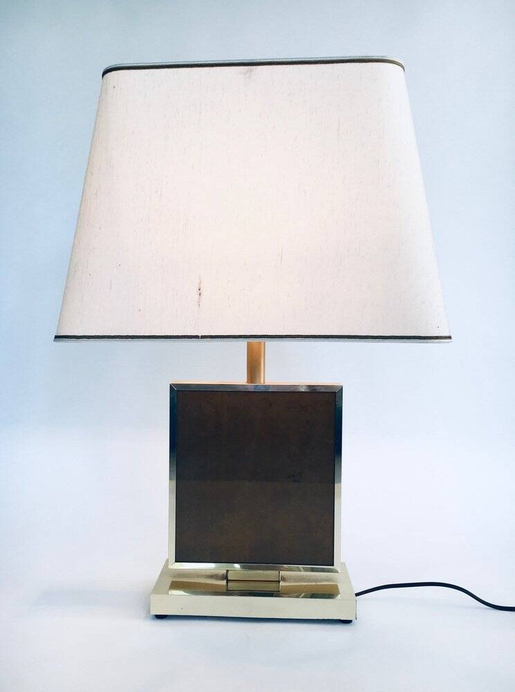 Hollywood Regency Style Gold Square Table Lamp, 1970s