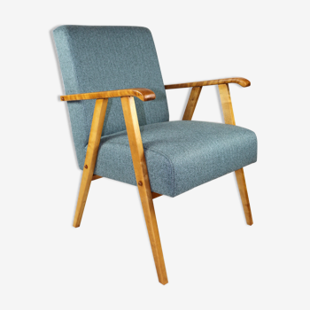 Vintage armchair in turquoise tweed from the 1970