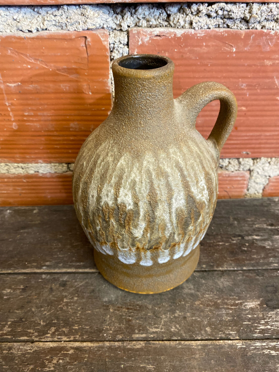 Vase Ancien Céramique Flammée Brune Années 70 Vintage