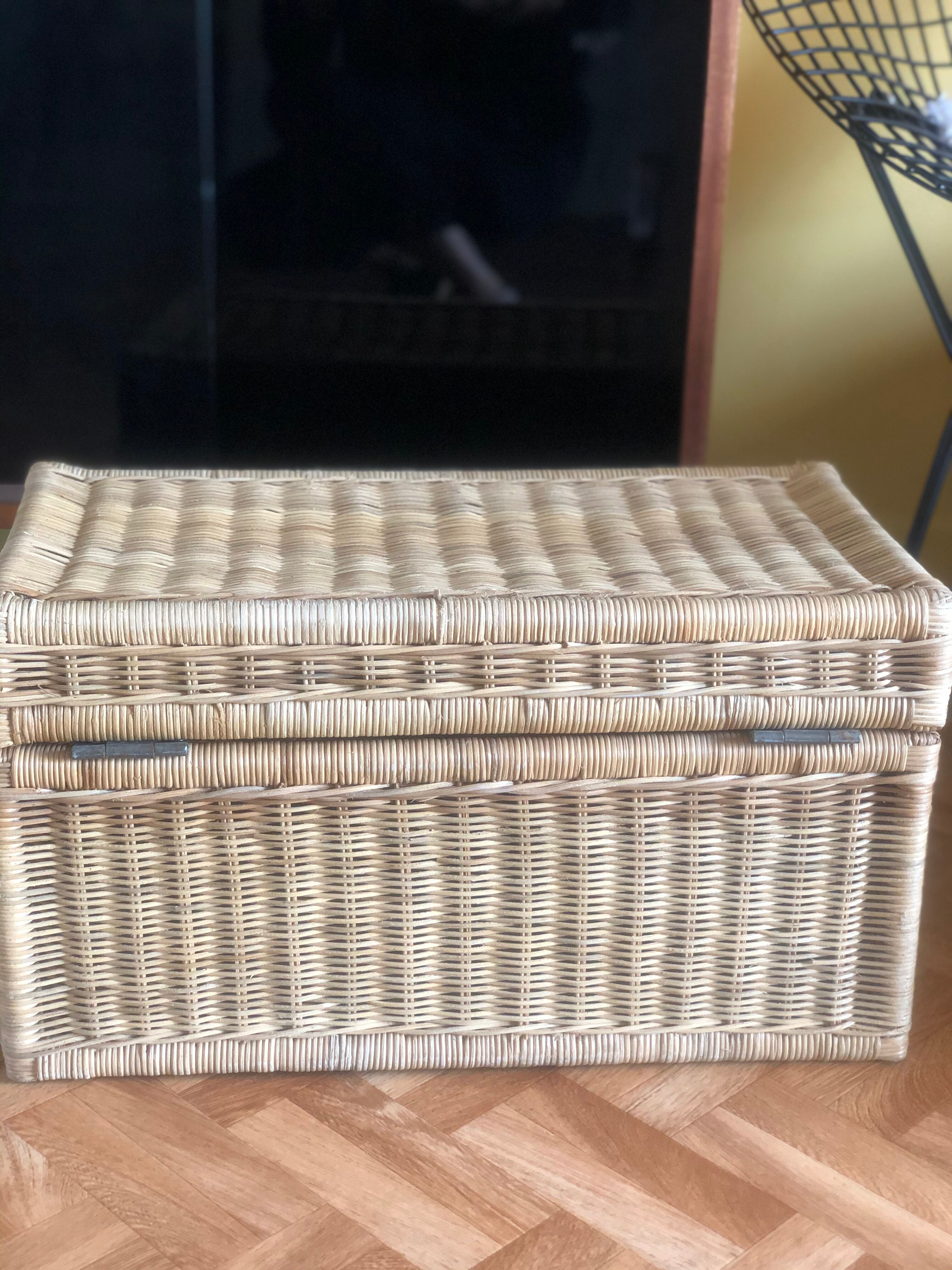 Rattan and leather trunk