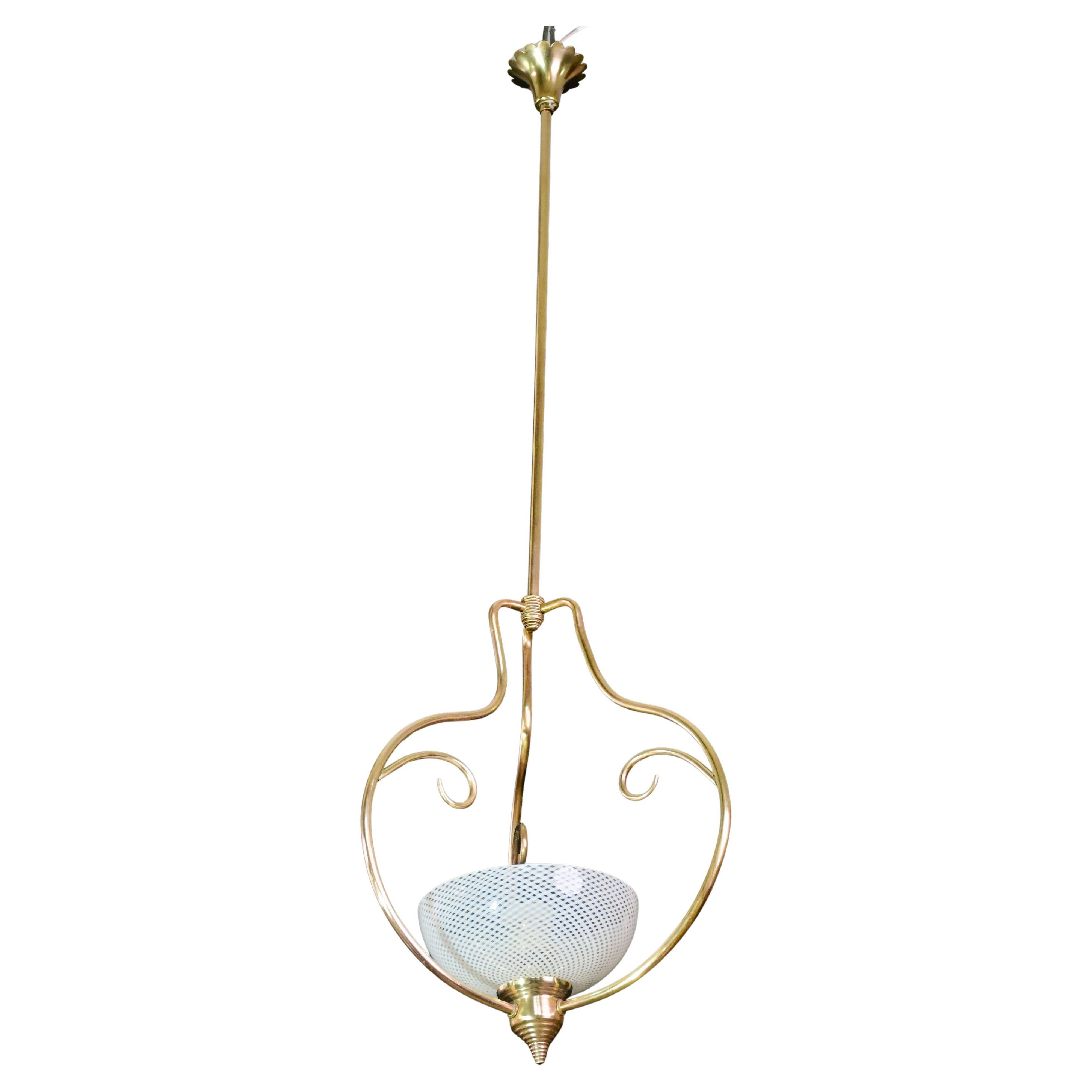Rare et élégante suspension en verre de Murano Venini Reticello, années 1950
