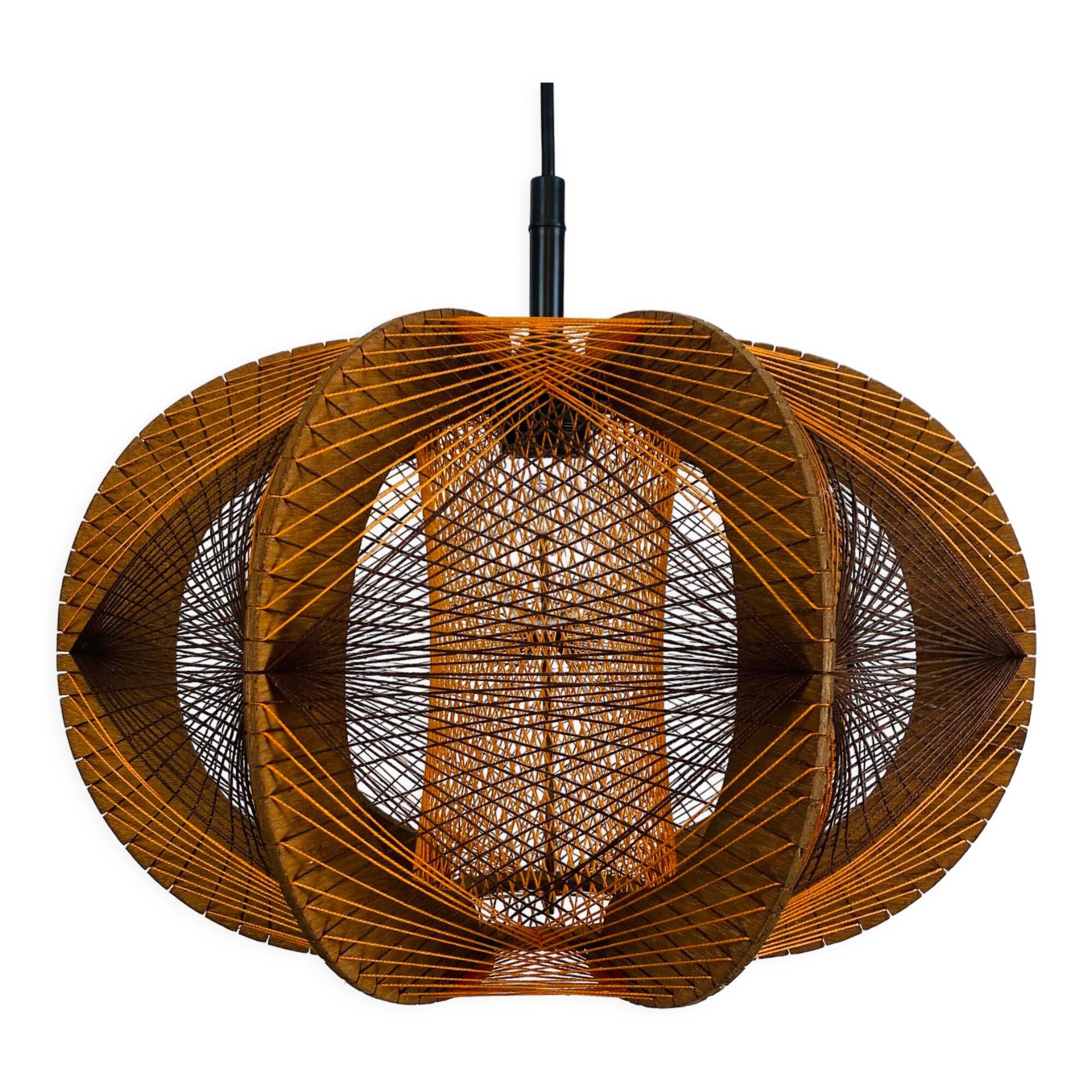 Scandinavian suspension lamp wood and wire 70s
