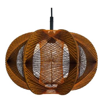 Scandinavian suspension lamp wood and wire 70s