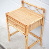 Rattan bedside table, wicker nightstand, end of sofa, interior decoration