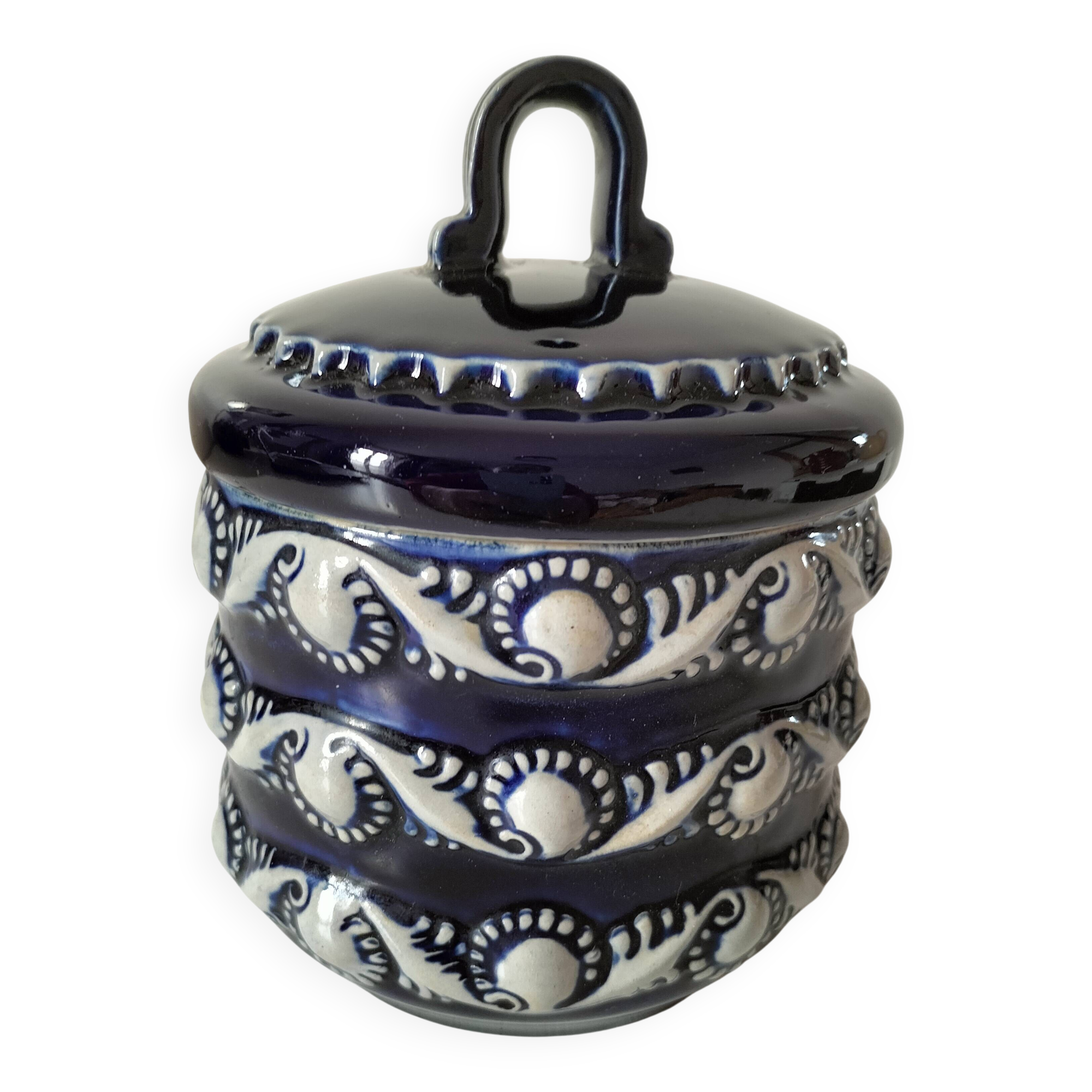 Blue glazed stoneware pot RM Stein – Reinhold Merkelbach, 1960s