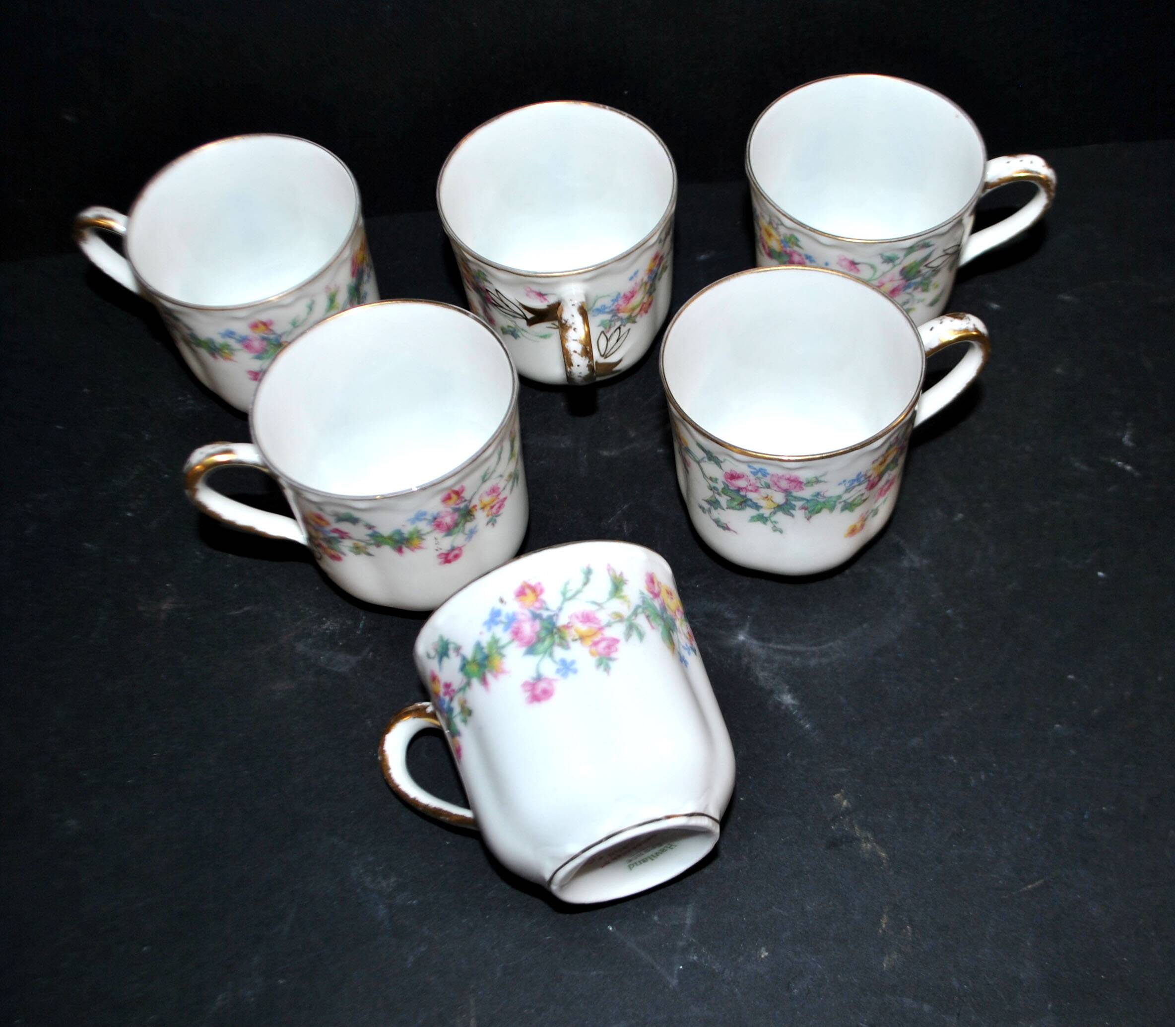 Limoges Haviland set of 6 floral porcelain coffee cups