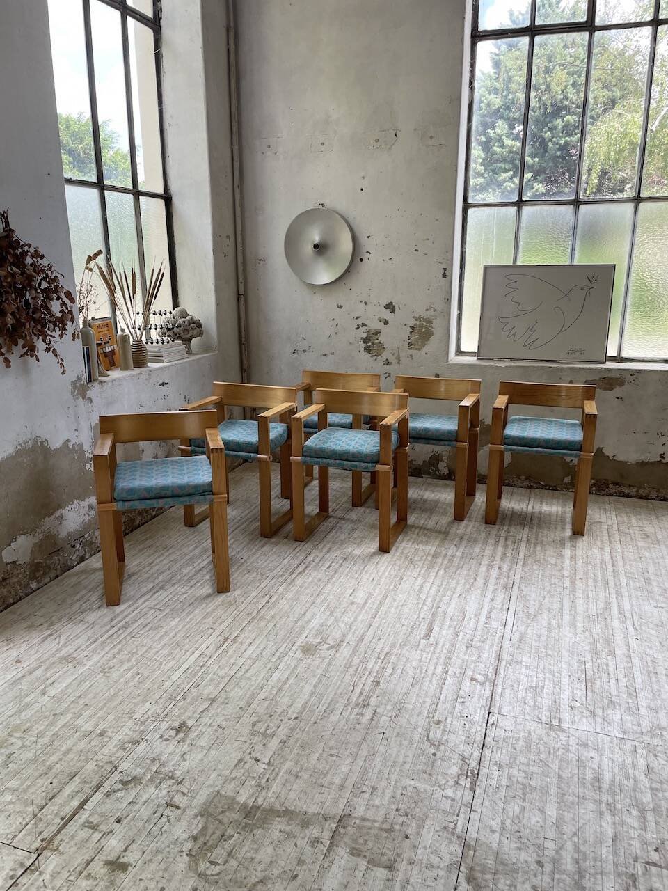 Set of 6 oak chairs with armrests Ate Van Apeldoorn
