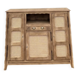 Antique sideboard renovated in solid raw oak and canework