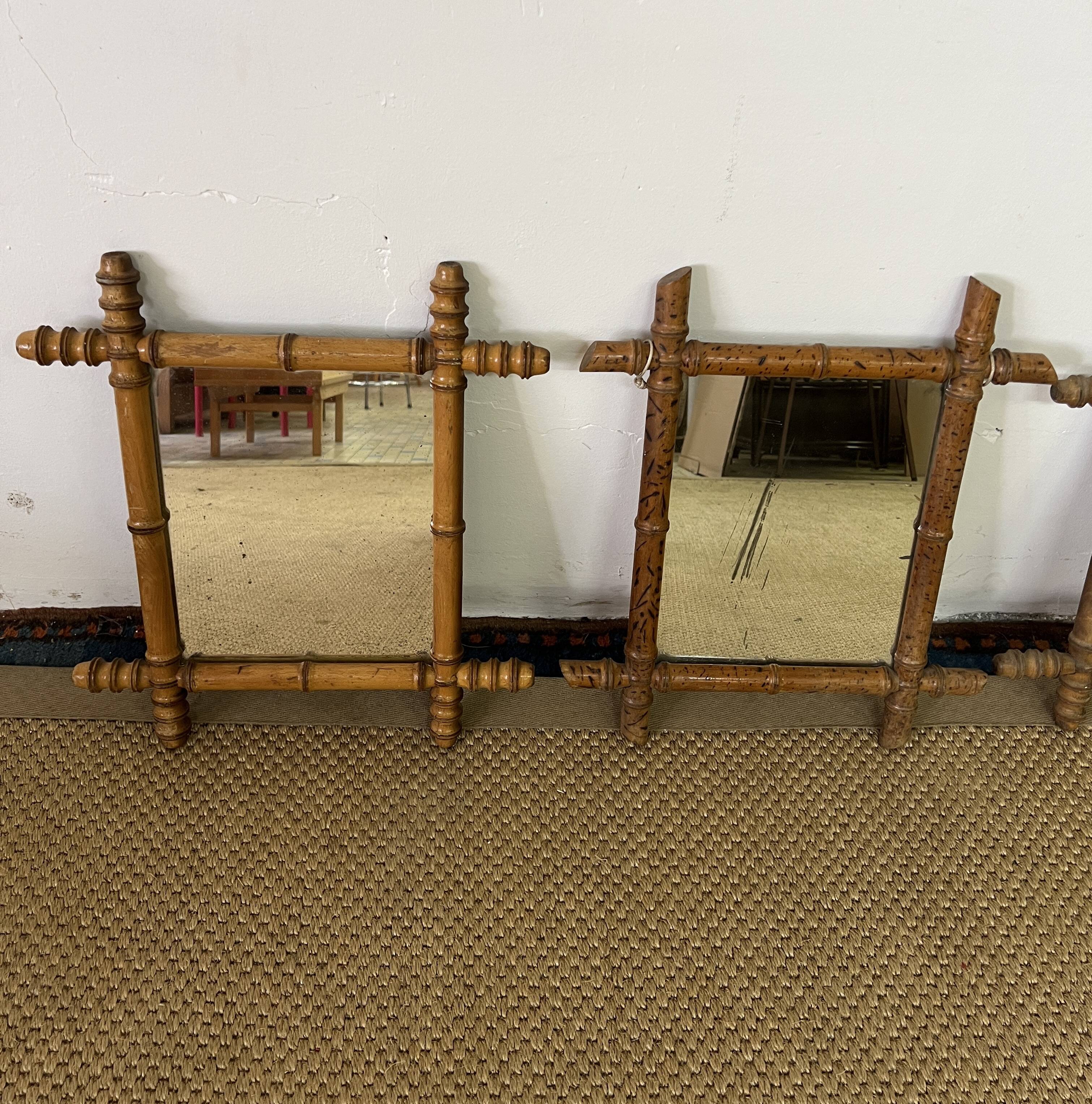 Suite of three antique mirrors in bamboo and rattan