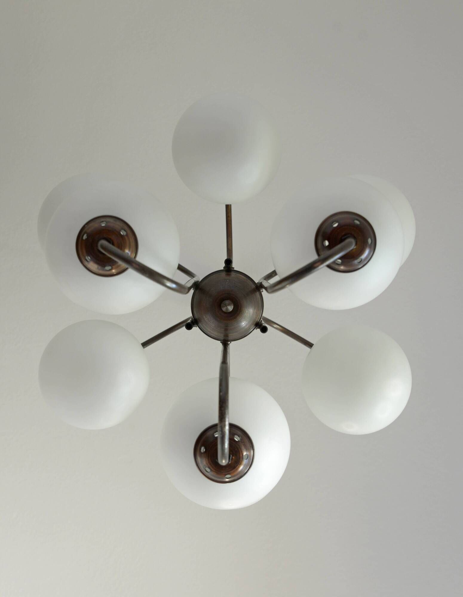 Large Mid Century Chandelier / Vintage Copper Gooseneck Pendant Light / Space Age / Yugoslavia 80's