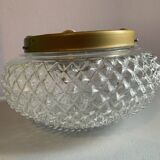 Pair of large and small round sconces in cut glass with ceramic support for the bulb