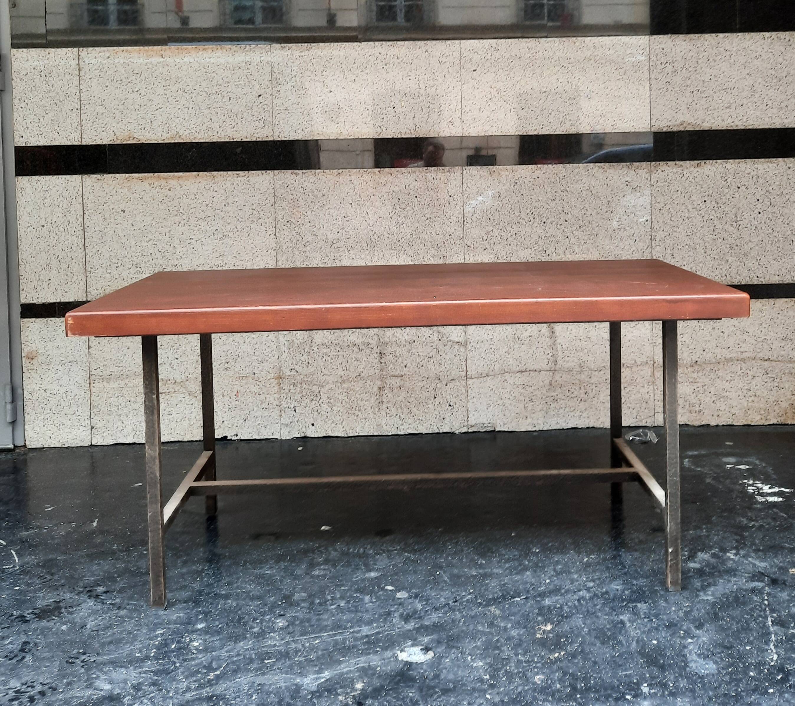 Rectangular steel and wood table