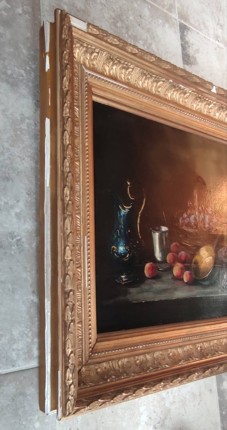 Old Still Life Oil Painting/Golden Frame/19th Century/L.Gervais