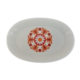 Plat ovale vintage décor fleurs orange 70s