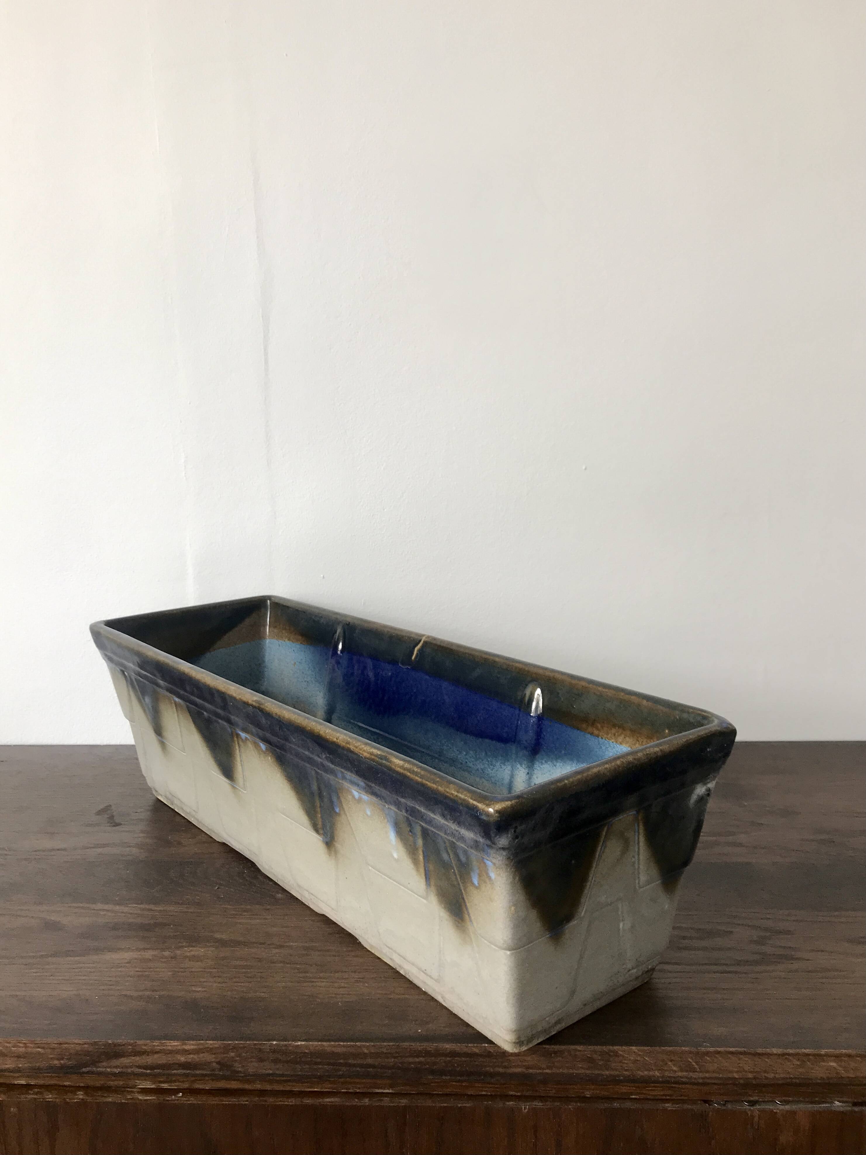 West Germany style blue ceramic planter or pot holder