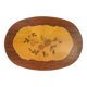 Large oval wooden tray with floral marquetry 50cm