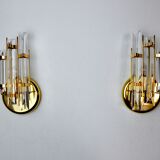 Pair of Venini wall lamps cut glass Murano Italy 1980