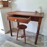 Bureau / Console / Table d'appoint en chêne à pieds bobine