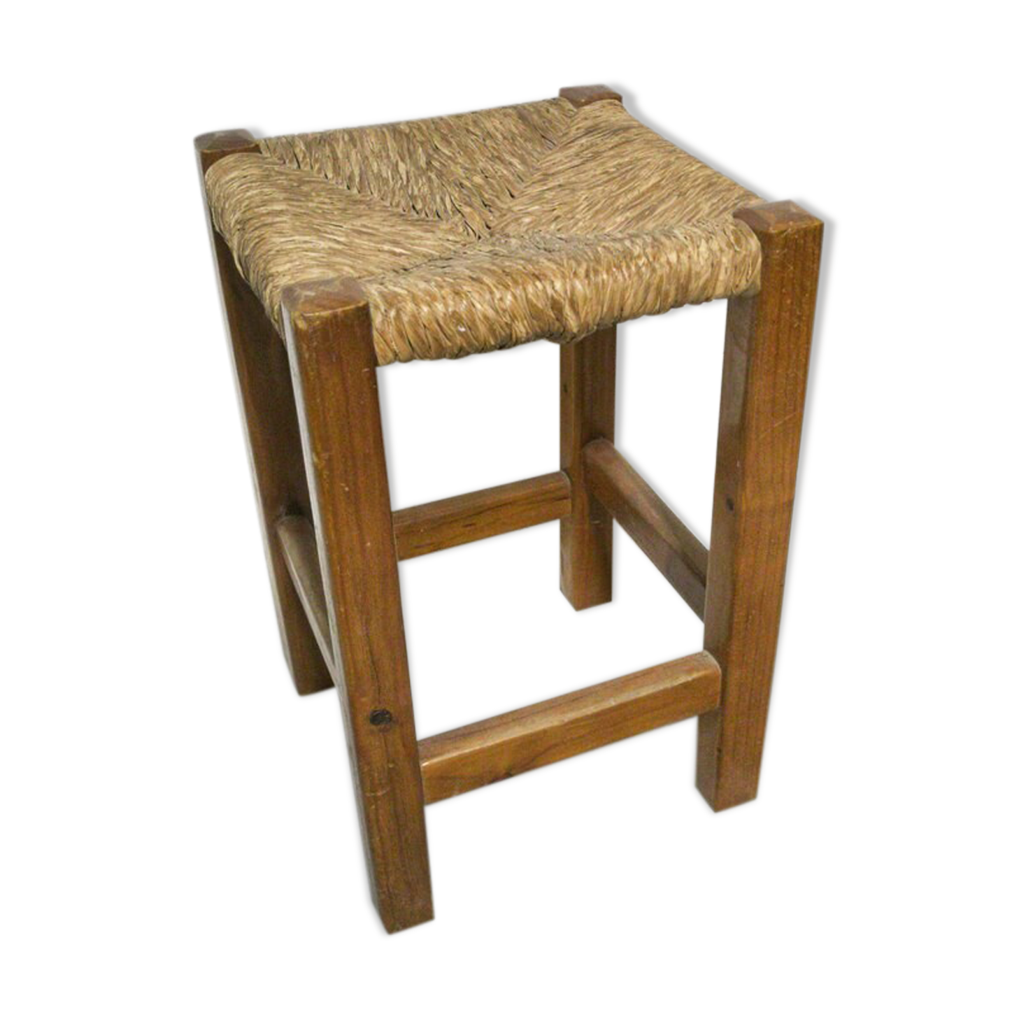 Square stool wood & straw