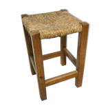 Square stool wood & straw